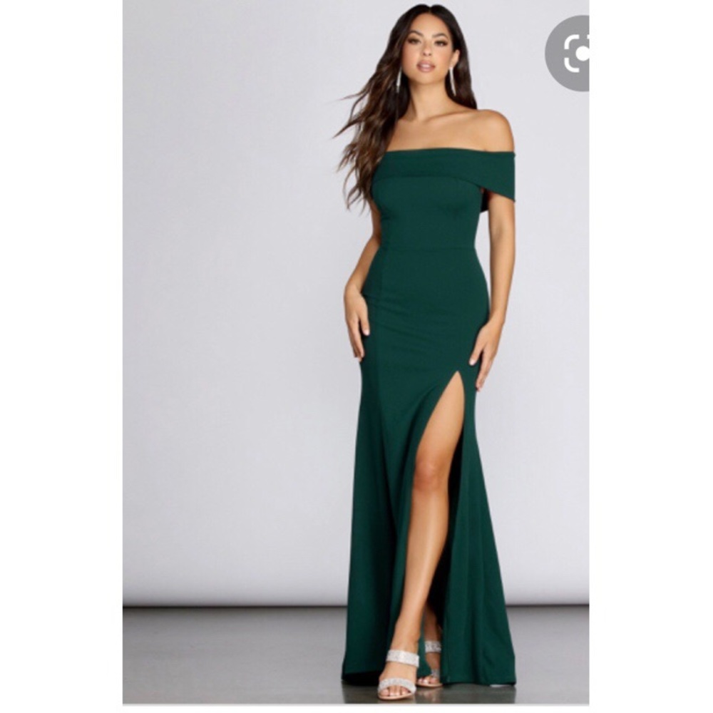 Hunter Green Formal Dress with Slit